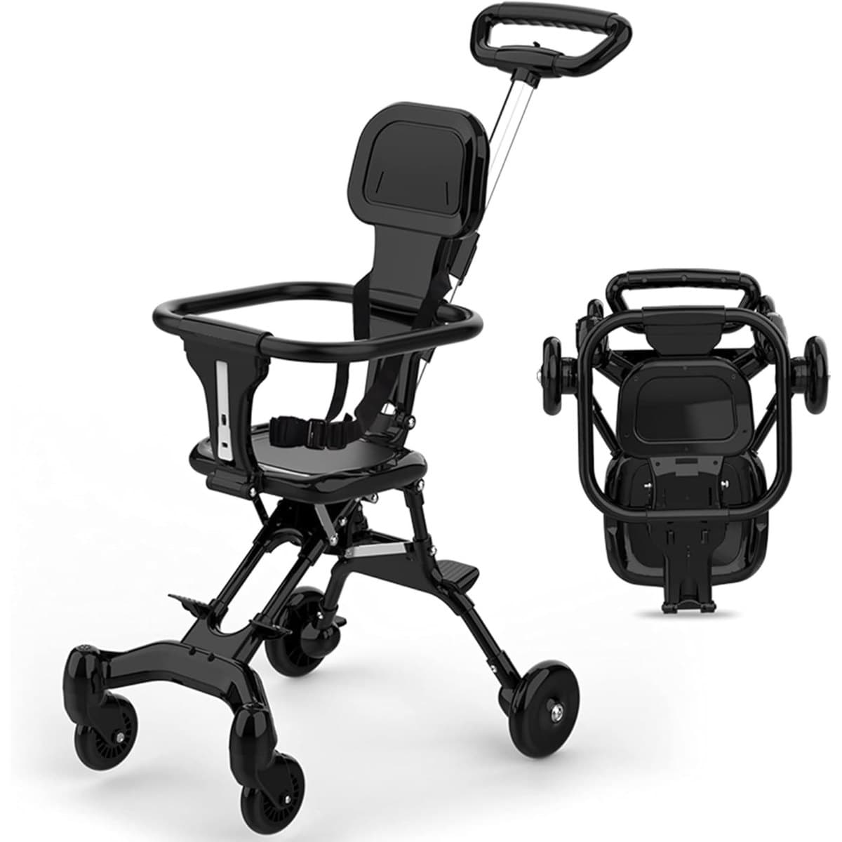Sleek Black Compact Foldable Baby Stroller
