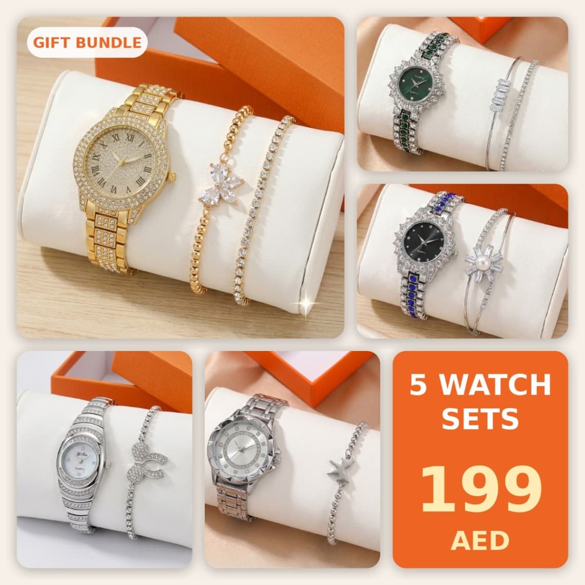 5-Piece Luxury Watch & Bracelet Gift Bundle